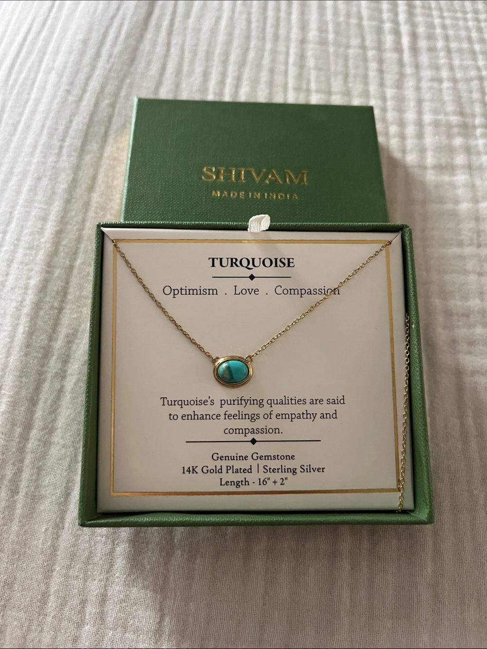 Turquoise & gold plate chain. NIB. 16” adjustable to 18”